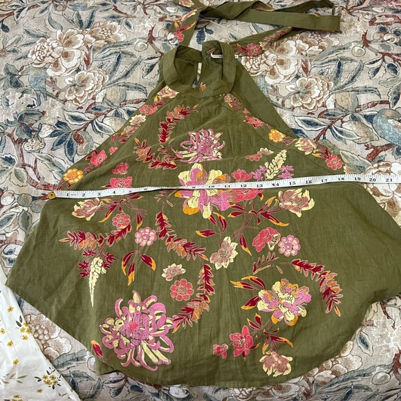 Free People Olive Floral Halter Mini Dress Boho Cotton Lined Side Zip Size XS - Picture 7 of 12